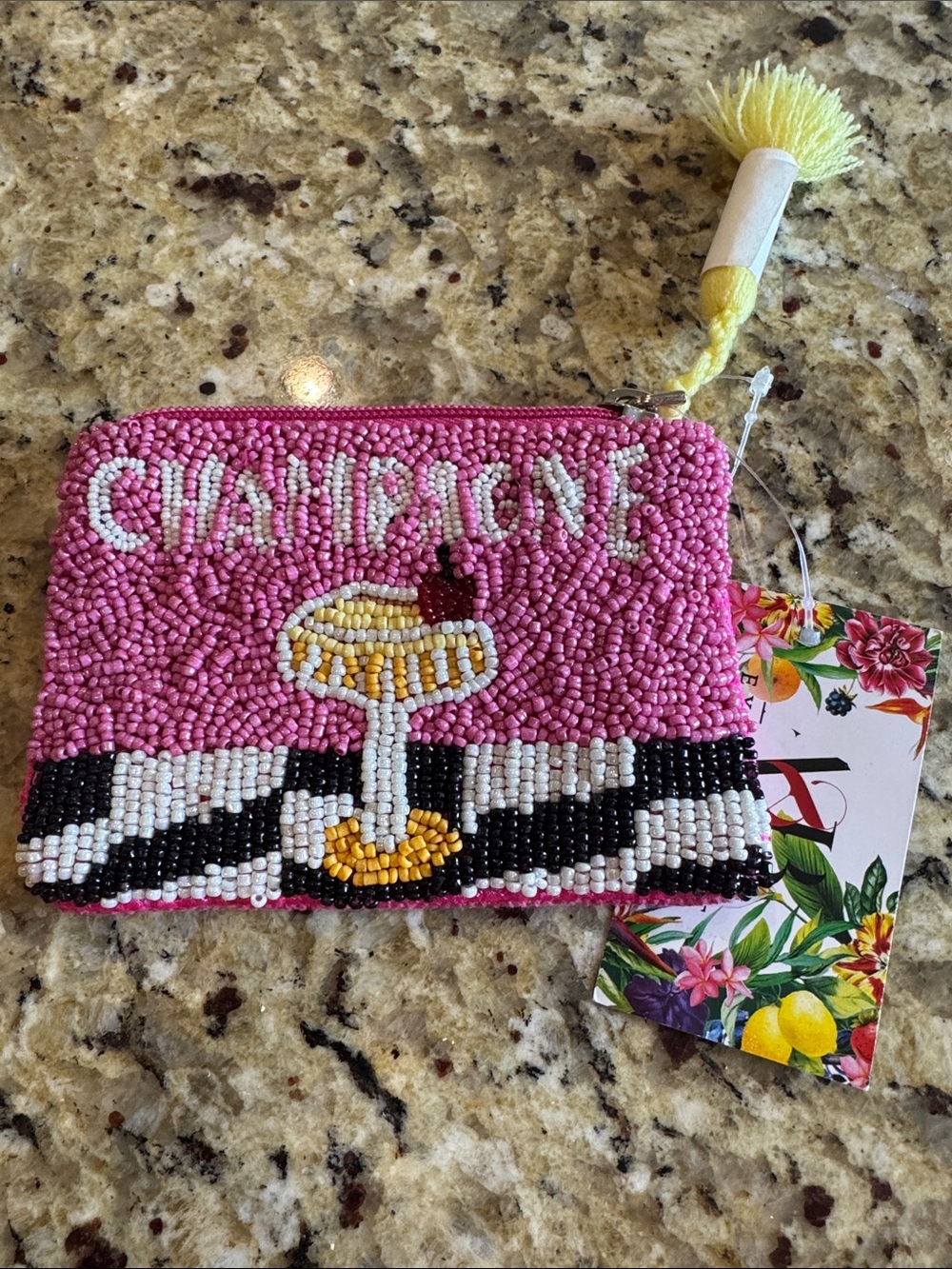 Beaded 'Champagne' Coin Purse with Tassel NWT